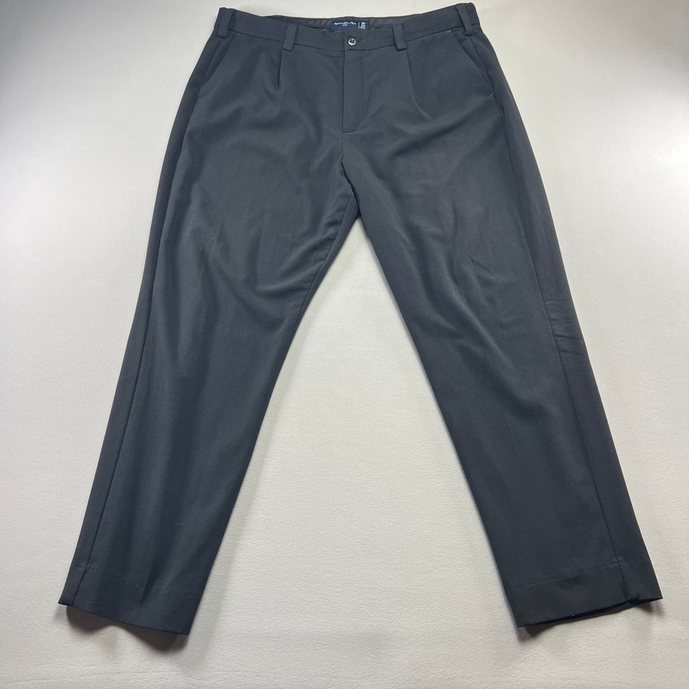 Abercrombie & Fitch Loose Fit Pleated Trousers Mens 38x32 Black Stretch Pants